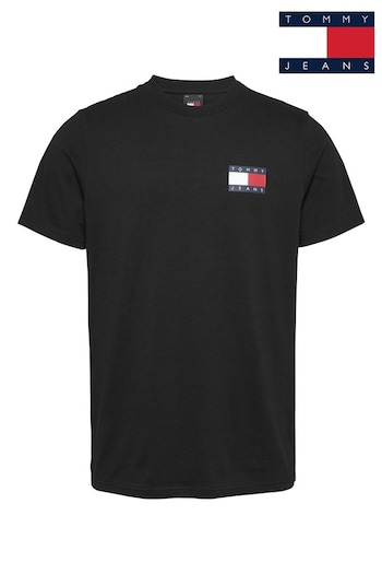 Tommy Jeans Black Slim 100% Cotton Essential Flag T-Shirt (AL7367) | £30