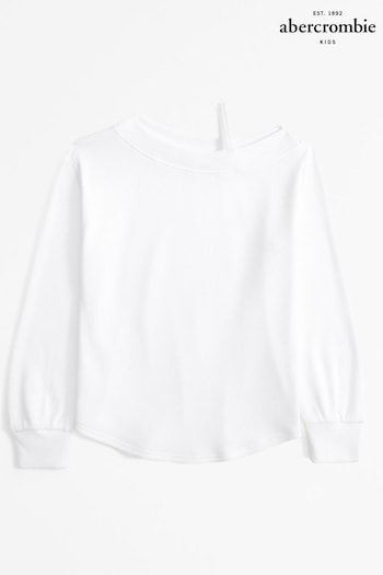 Abercrombie & Fitch White Ballon Sleeve Longline Knitted Jumper (AL7426) | £20 - £22