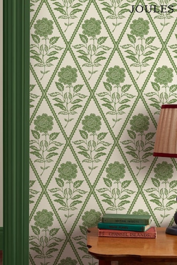 Joules Cream or Green Juliette Floral Print CreamBlue A4 Wallpaper Sample (AL7659) | £1