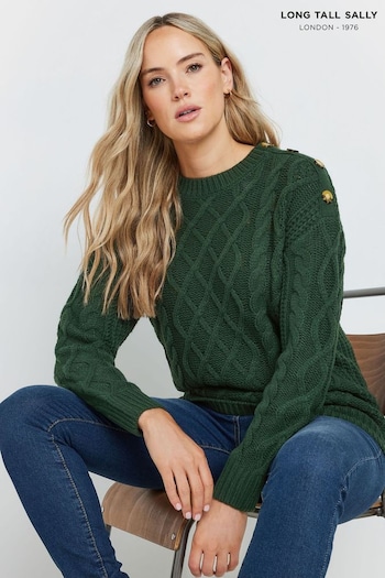 Long Tall Sally Green Button Cable Jumper (AL7708) | £36