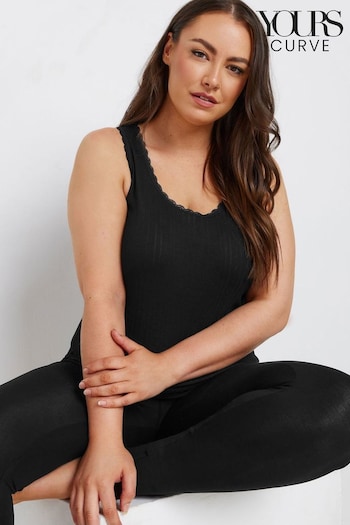 Yours Curve Black Pointelle Thermal Vest (AL7722) | £18