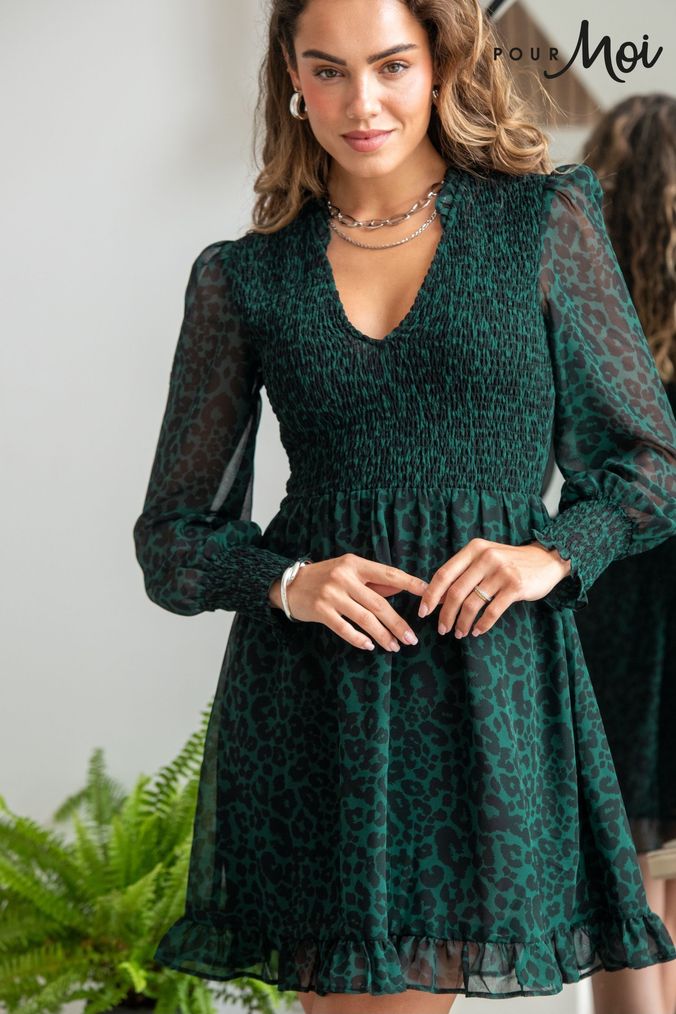 Women s Green Animal Print Dresses Next Official Site