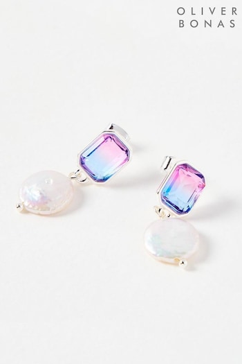 Oliver Bonas White Jarah Ombre Stone and Pearl Drop Earrings (AL7959) | £18