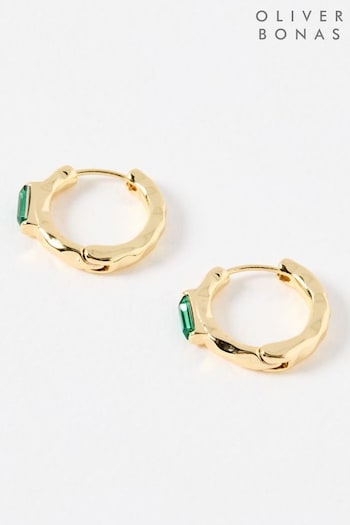 Oliver Bonas Green Large Gal Baguette Stone Huggie Earrings (AL7990) | £18