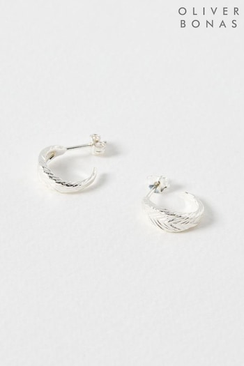 Oliver Bonas Silver Tone Raven Feather Texture Hoop Earrings (AL8001) | £42