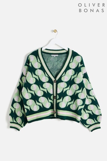 Oliver Bonas Green Geometric Knitted Cardigan (AL8032) | £65