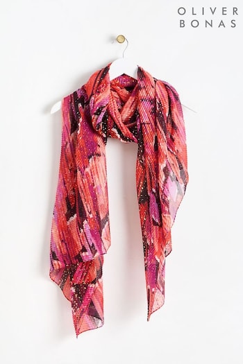 Oliver Bonas Red & Gold Flames Pleated Lightweight Scarf (AL8059) | £28