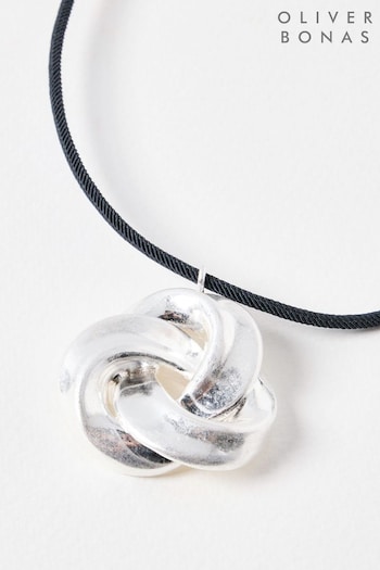 Oliver Bonas Silver Tone Mahon Interlocked Loop Matte Silver Pendant Cord Necklace (AL8061) | £28