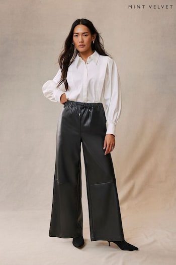 Mint Velvet Black Faux Leather Wide Leg Trousers (AL8171) | £110