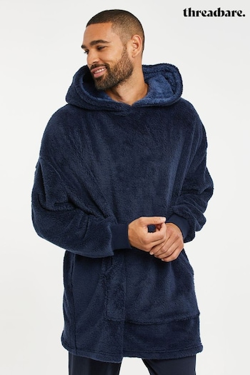 Threadbare Navy Blue Borg Oversized Check Loungewear Hoodie (AL8368) | £32