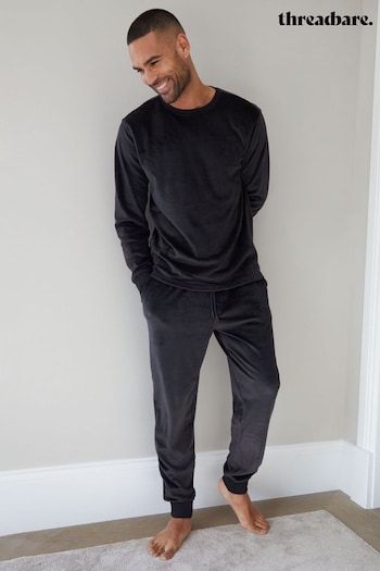 Threadbare Black Soft Touch Velour Loungewear Set (AL8396) | £36