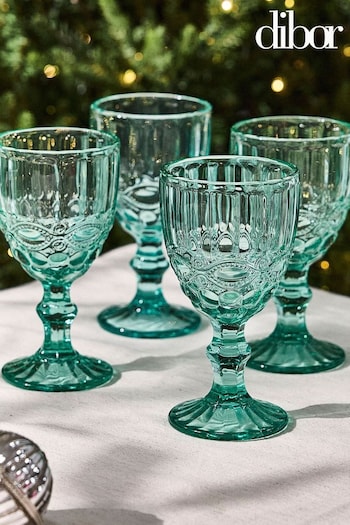 Dibor 4 Pack Blue Aurielle Embossed Wine Glasses (AL8495) | £28