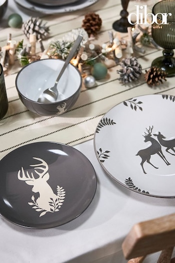 Dibor Grey 12 Piece Grey Stag Dinner Set (AL8507) | £58