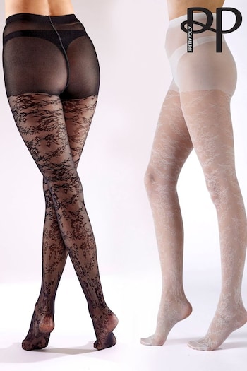 Pretty Polly Floral Black Tights 2 Pack (AL8534) | £24