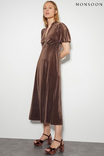 Monsoon Brown Veronique Bow Dress (AL8609) | £110