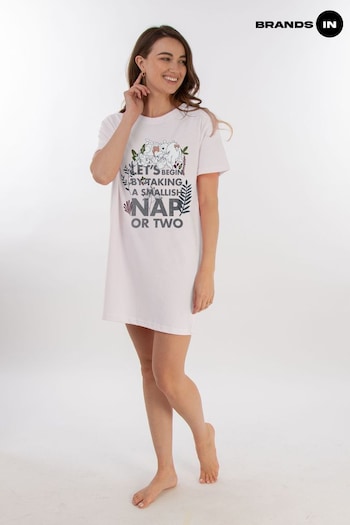 Brands In White Disney Winnie The Pooh Let's Take A Nap 100% Cotton Women Nightdress (AL8673) | £25