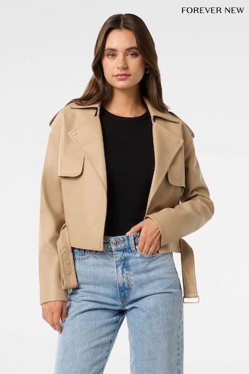 Forever New Cream Lorri Faux Leather Cropped Trench Coat (AL8863) | £100