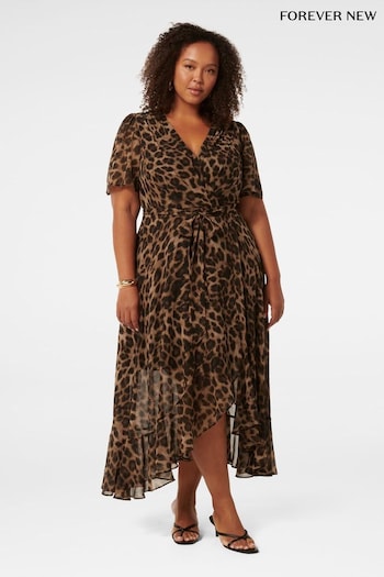 Forever New Brown Olivia Curve Wrap Midi Dress (AL8928) | £110