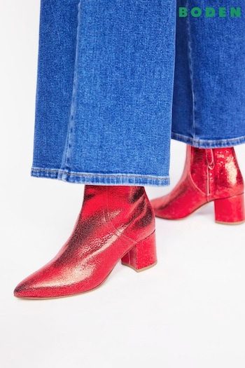 Boden Red Block Heel Leather Ankle Boots (AL8942) | £170