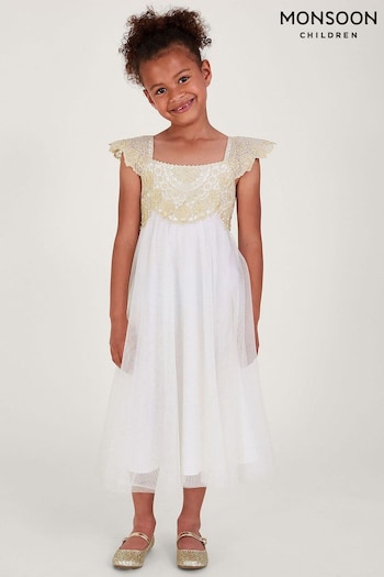 Monsoon Gold Estella Embroidered Tulle Dress (AL8956) | £45 - £55