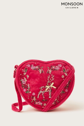 Monsoon Red Enchanted Reindeer Velvet Heart Bag (AL8974) | £16