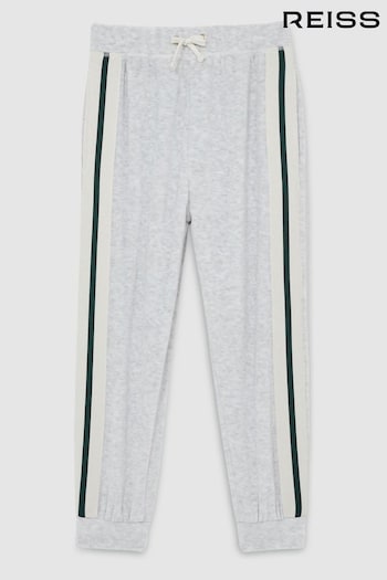 Reiss Grey Chance Velour Side-Stripe Tracksuit Joggers (AL8994) | £43