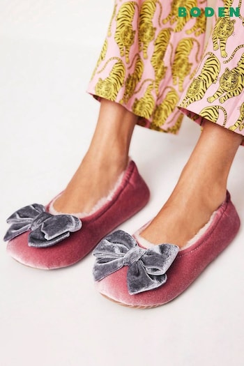 Boden Pink Bow Slippers (AL9495) | £35