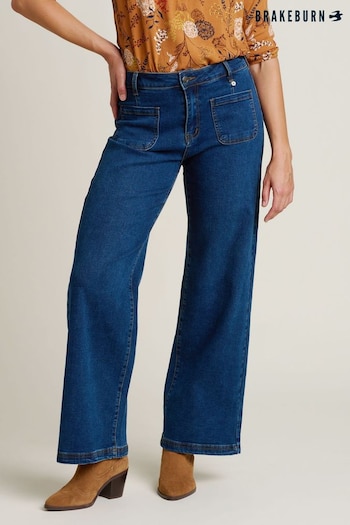 Brakeburn Blue 100% Cotton Wide Straight Leg Jeans (AL9743) | £55