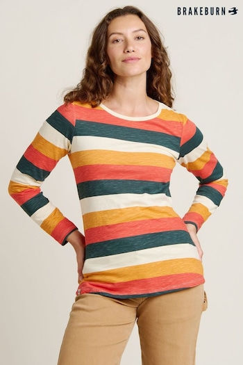 Brakeburn Orange Stripe Long Sleeve 100% Cotton T-Shirt (AL9903) | £30