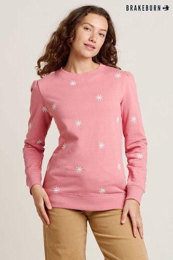 Brakeburn Pink Floral Embroidered Crew Neck 100% Cotton Sweatshirt (AM0026) | £55