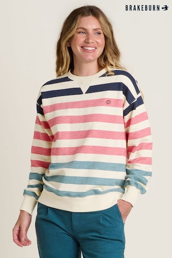 Brakeburn Cream Stripe Crew Neck 100% Cotton Sweatshirt (AM0055) | £50