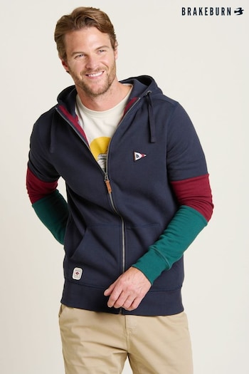 Brakeburn Blue Colour Block Zip Thru Hoodie (AM0057) | £60