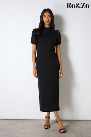 Ro&Zo Black Harriet Black Sparkle Jersey High Neck Dress (AM0103) | £139