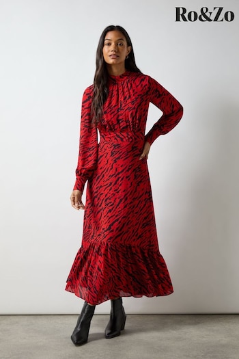 Ro&Zo Red Zebra Print Tie back Midi Dress (AM0111) | £149