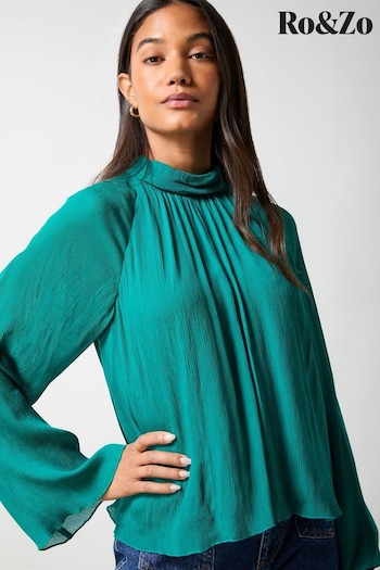 Ro&Zo Blue Crinkle Flared Sleeve Blouse (AM0112) | £69