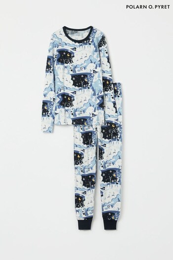 Polarn O Pyret Blue Organic Cotton Winter Wonderland Print Pyjamas (AM0143) | £45