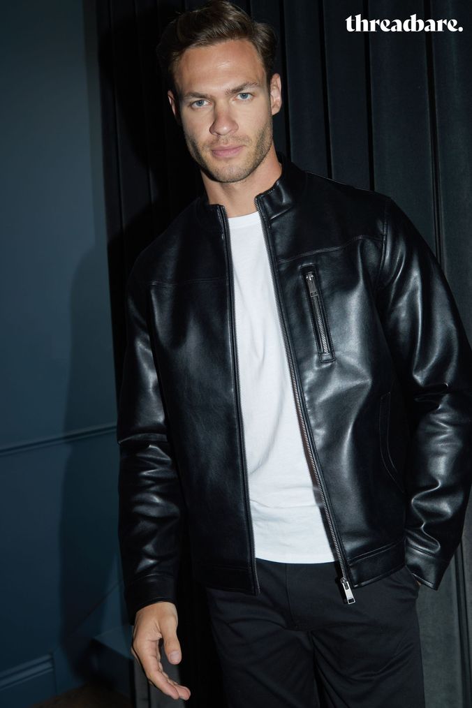 No collar leather jacket mens sales