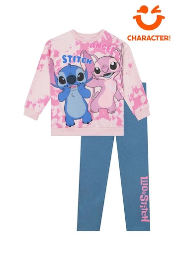 Character Pink 100% Cotton Disney Lilo and Stitch Sweatshirt And Leggings Set with Stitch And Angel (AM0281) | £20