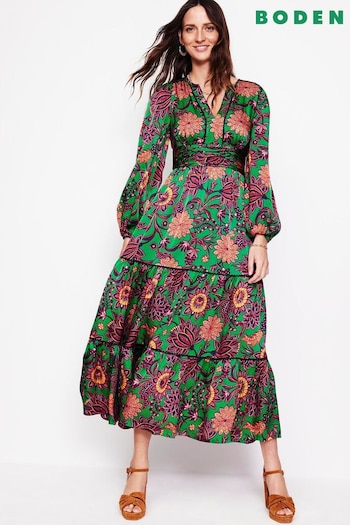 Boden Green Petite Pippa Satin Maxi Dress (AM1277) | £165