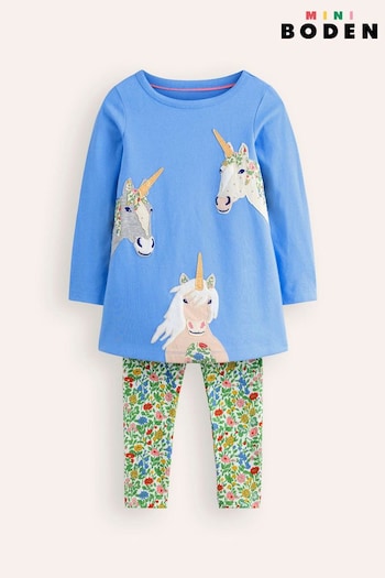 Boden Blue Unicorn Appliqué  Top And Leggings Set (AM1352) | £37 - £42