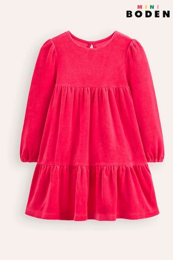 Boden Pink Tiered Velour Dress (AM1354) | £25 - £29