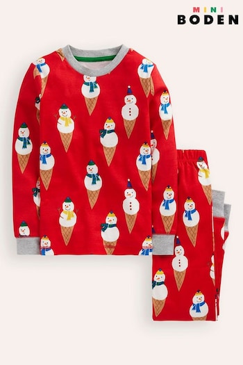 Boden Red Snug Festive Glow-In-The-Dark 100% Cotton Pyjamas (AM1369) | £27 - £32