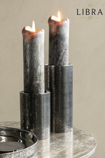 Libra Interiors Silver Dusky Finish Pillar Candle Holder (AM1456) | £30