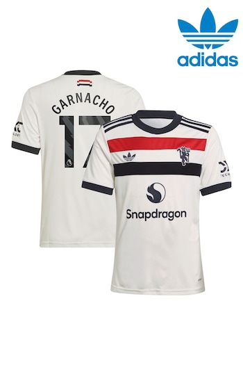 adidas White Kids Manchester United EPL Third Shirt 2024-25 with Garnacho 17 Printing (AM1500) | £70