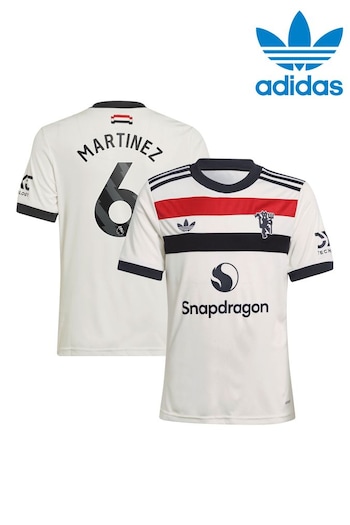 adidas White Kids Manchester United EPL Third Shirt 2024-25 with Martinez 6 Printing (AM1537) | £70