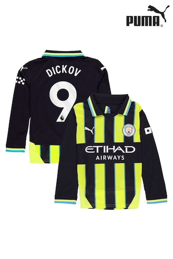 Puma Blue Kids Manchester City Away Shirt 2024-25 Long Sleeve Dickov 9 Printing (AM1558) | £80