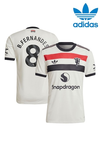 adidas White Original Manchester United EPL Third Authentic Shirt 2024-25 With B.Fernandes 8 Printing (AM1585) | £125