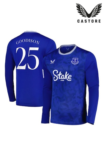 Castore Blue Everton Home Replica Shirt 2024-25 Long Sleeve with Goodison 25 Printing and Goodison Park Commemorative Patch (AM1601) | £95