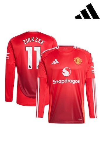 adidas Red Manchester United EPL Home Shirt 2024-25 Long Sleeve With Zirkzee 11 Printing (AM1668) | £100