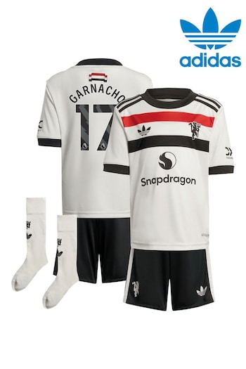 adidas White Manchester United EPL Third Mini Kit 2024-25 with Garnacho 17 Printing (AM1677) | £65